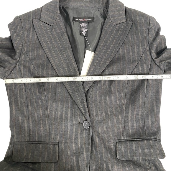 New York & Company Womens Blazer 14 Bluish-Gray One-Button Striped Career Office - Picture 5 of 13